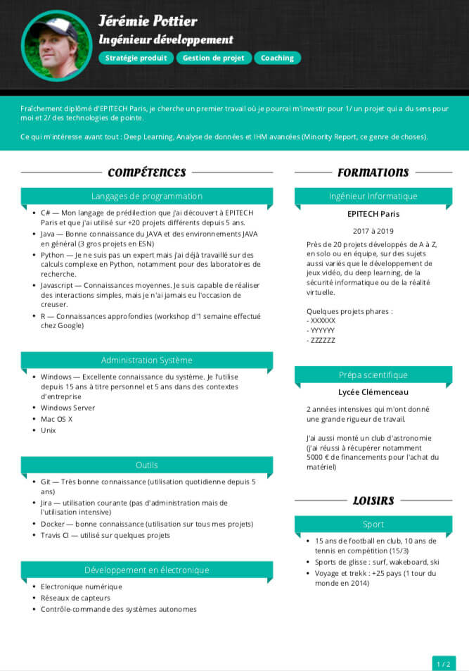 Déclinaison graphique du modèle de CV