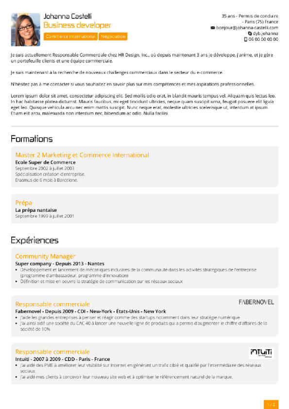 Modèle d’un CV sobre et structuré