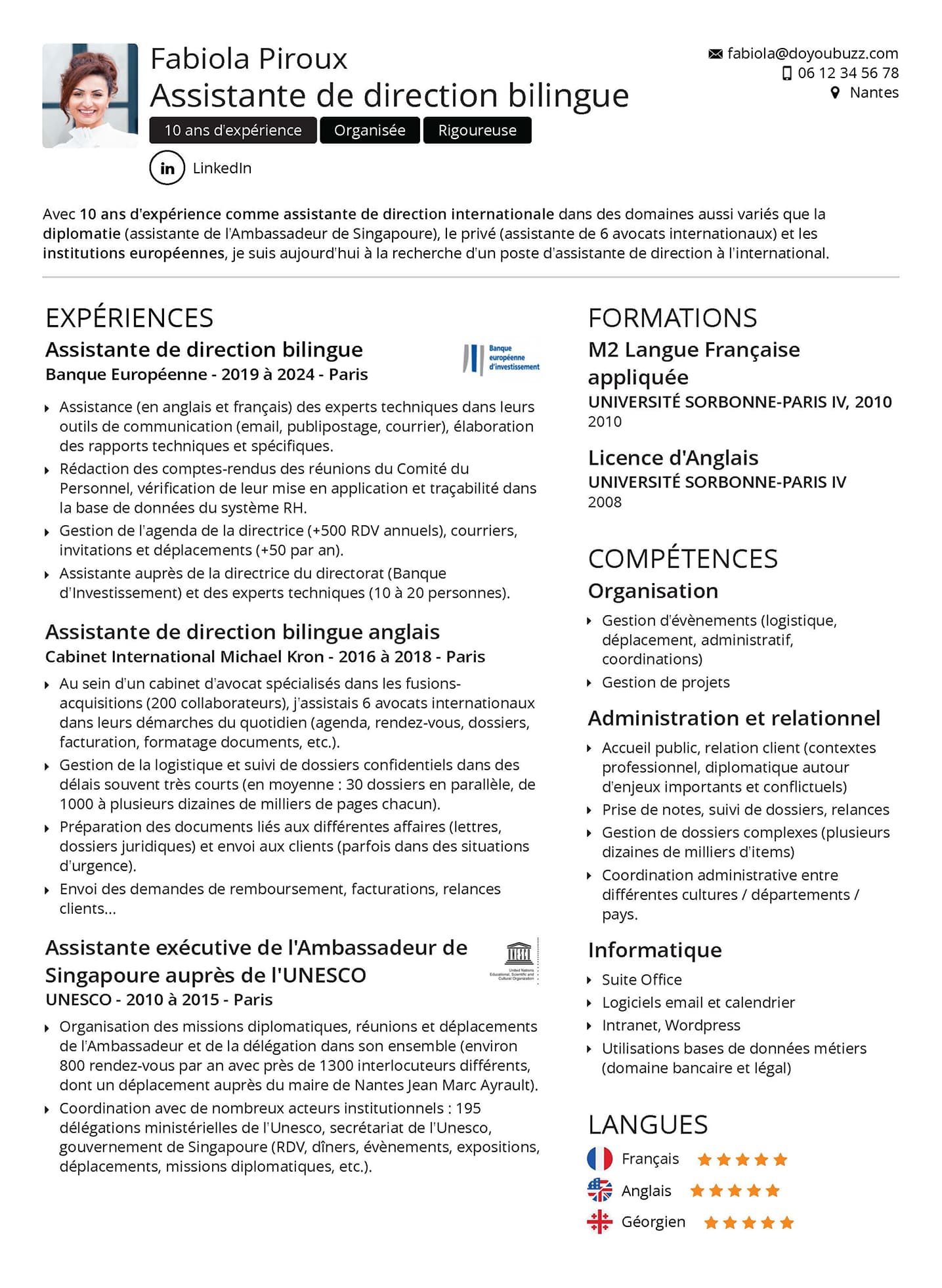 Un modello di CV classico ed efficace